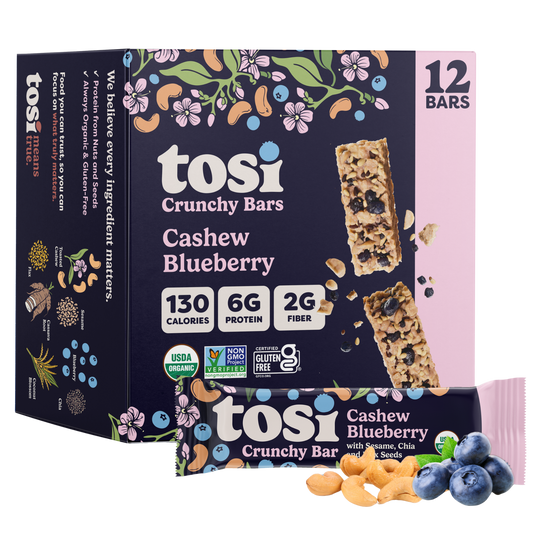 Tosi Crunchy Bars - Cashew Blueberry (Snack Size), 72-count case