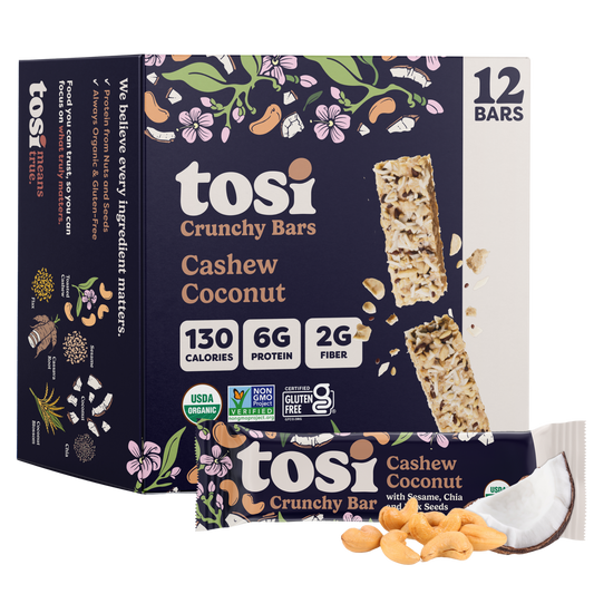 Tosi Crunchy Bars - Cashew Coconut (Snack Size), 72-count case