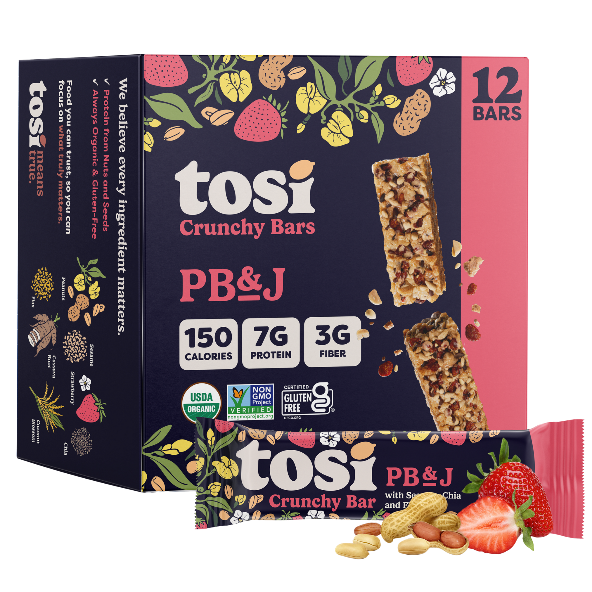Tosi Crunchy Bars - PB&J (Snack Size), 72-count case