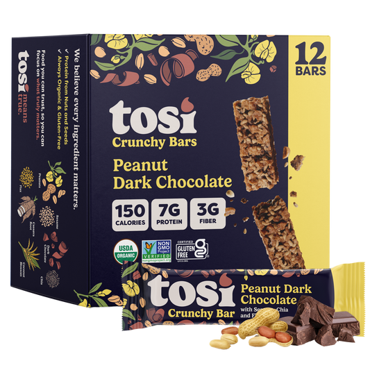 Tosi Crunchy Bars - Peanut Dark Chocolate (Snack Size), 72-count case