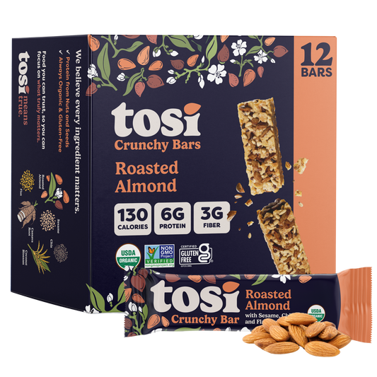 Tosi Crunchy Bars - Roasted Almond (Snack Size), 72-count case