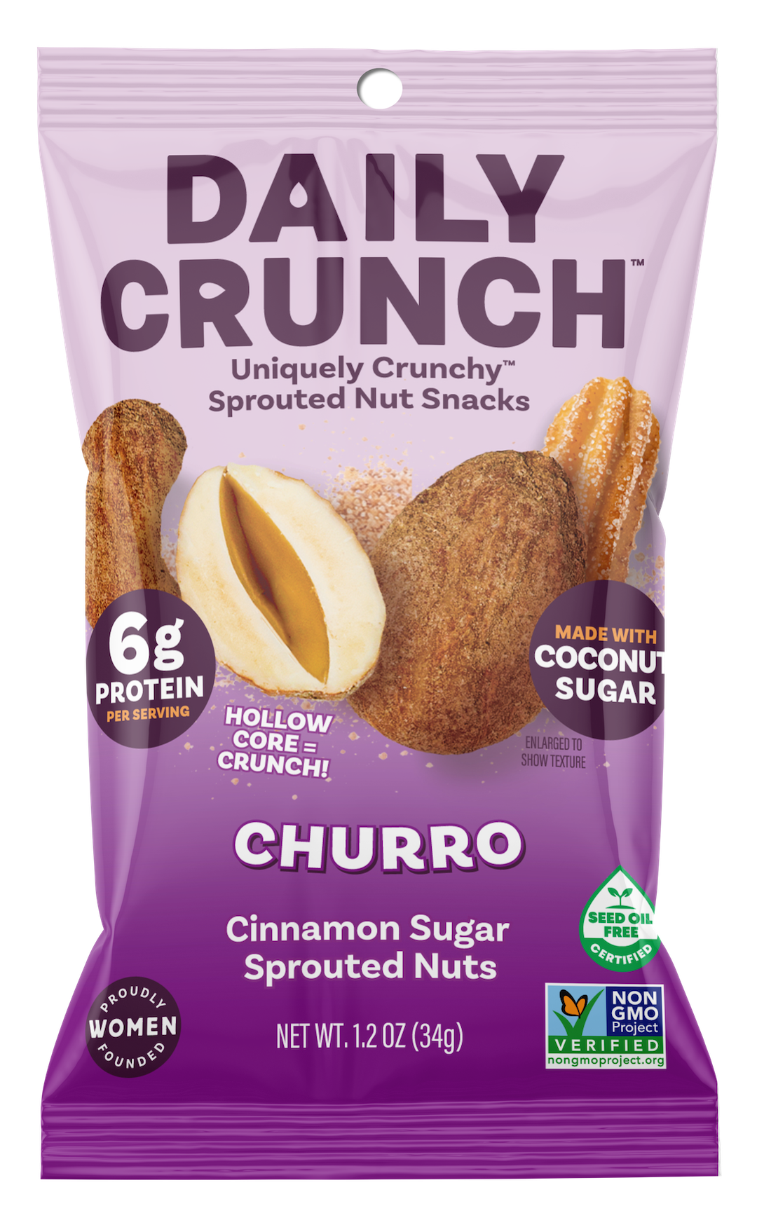 Daily Crunch Cinnamon Churro Sprouted Almonds & Cashews, 30-count case