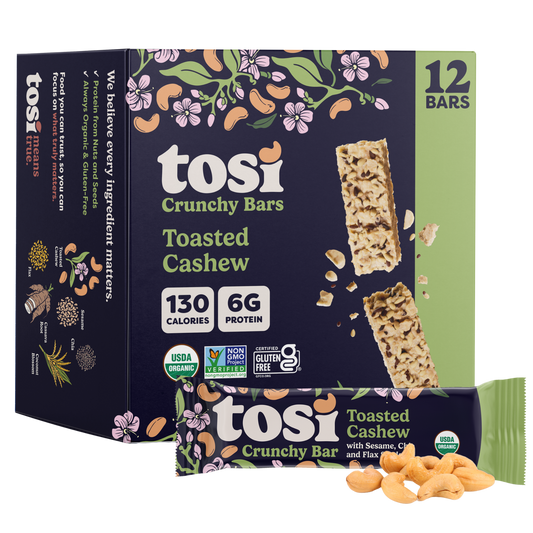 Tosi Crunchy Bars - Toasted Cashew (Snack Size), 72-count case