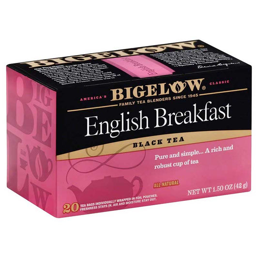 Bigelow English Breakfast black tea, box of 20 individually wrapped tea bags, 1.50 oz