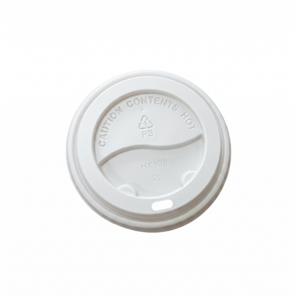 White hot coffee cup lid, model HX108, top-down studio view