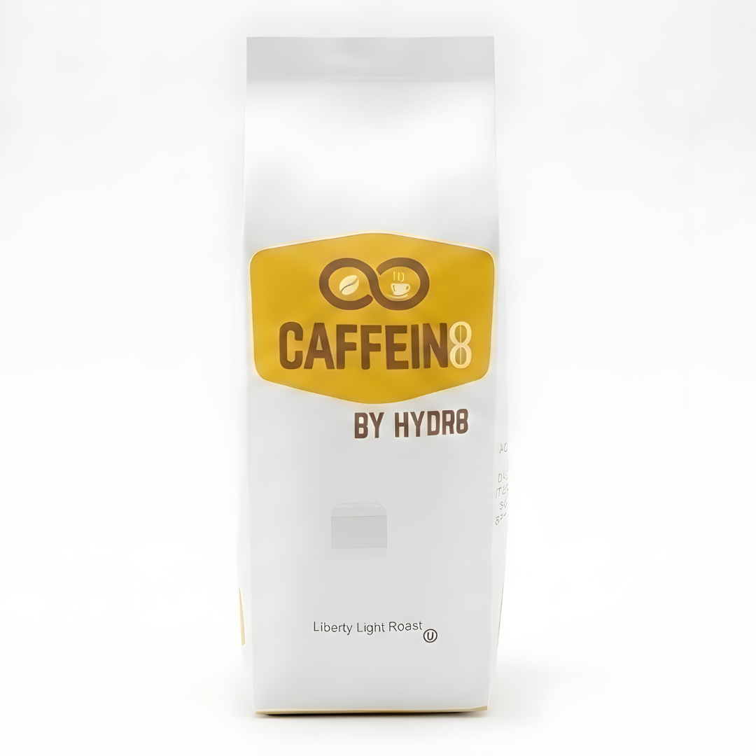 CAFFEIN8 by HYDR8 Liberty Light Roast Fair Trade Certified whole bean coffee bag
