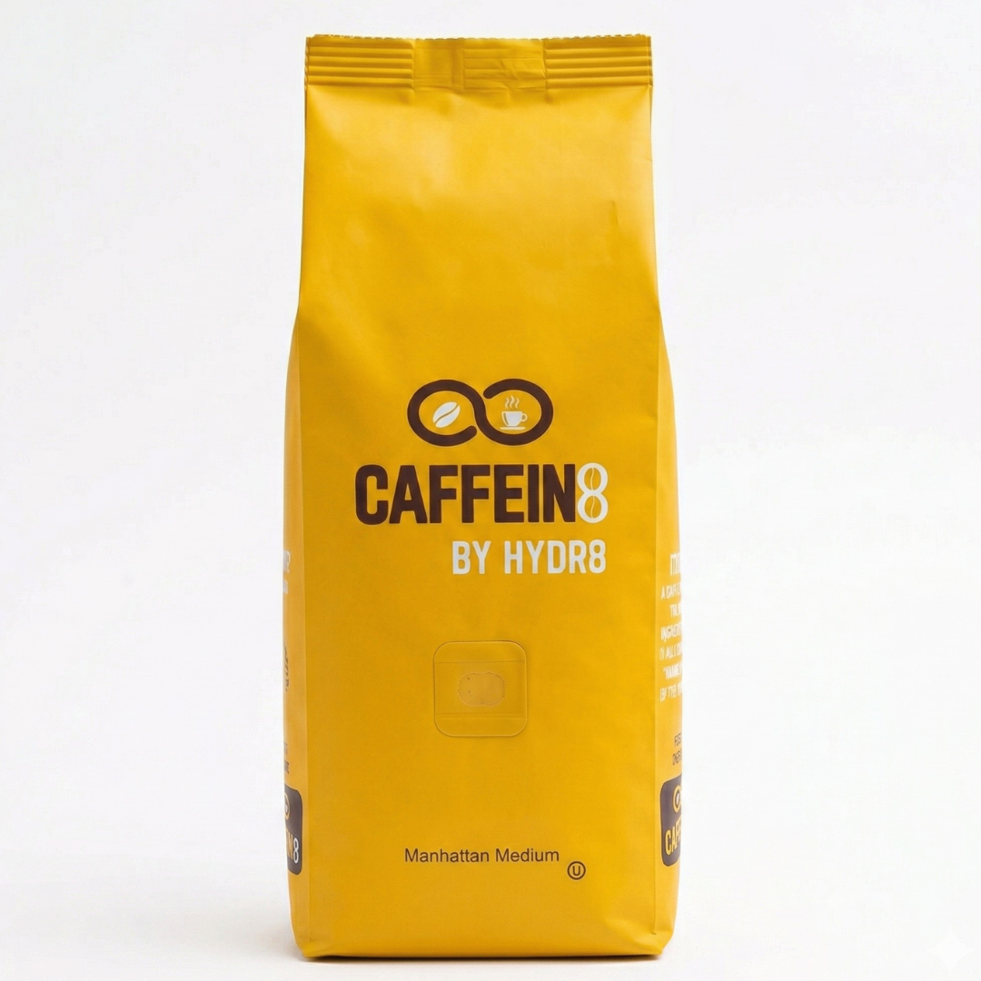 CAFFEIN8 by HYDR8 Manhattan Medium Roast whole bean coffee bag