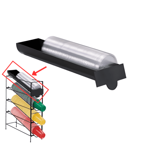 Caffein8 Lid Organizer CAF-162, compatible with CAF-178 and CAF-161 cup dispensers, 22-inch long lid holder for hot and cold cups, dimensions 22 L x 2 3/8 H x 4 13/16 D inches.