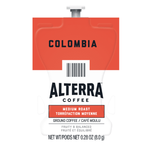 Alterra Colombia Coffee packet, 0.28 oz, medium roast ground coffee, fruity and balanced flavor, ideal for coffee lovers seeking a rich, convenient brew from Colombia.