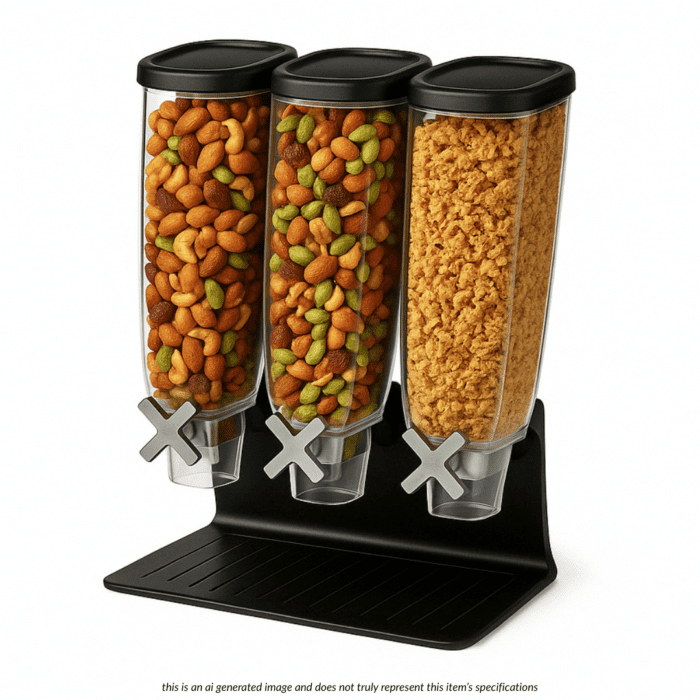 Z3-Black Tabletop Dispenser with Stainless Steel Stand & Catch Tray (1-Gal) - Z-30, featuring a single sheet metal frame and 3 ABS plastic containers, 1 oz portion control wheels, 13.25 x 8.13 x 17.25 inches, ZWP™ compatible.