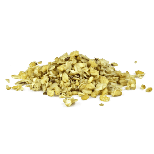 Image of granola blend featuring organic oats, flax, and hemp seeds – part of Hydr8’s Zer0 Waste Pantry™ bulk snacks line. Bulk-packed in recyclable bags for sustainable office snacking.