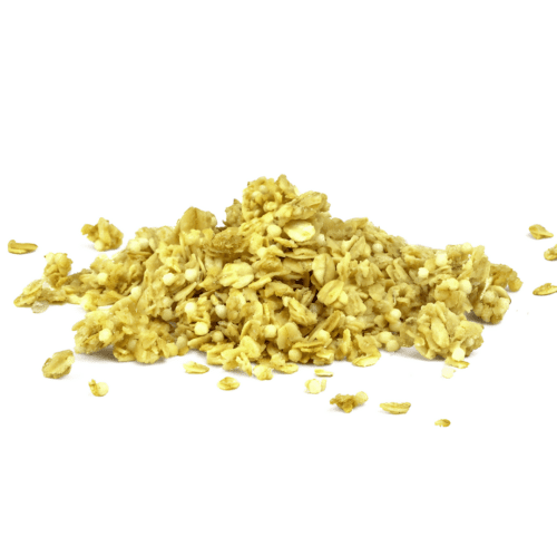Bagged bulk vanilla granola with nutrition facts – part of Hydr8's Zer0 Waste Pantry™ line. Recyclable packaging, 25 lb case.