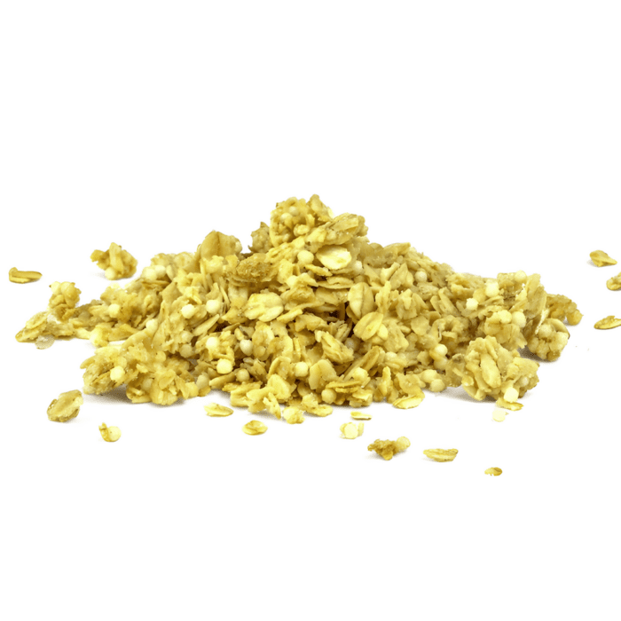Bagged bulk vanilla granola with nutrition facts – part of Hydr8's Zer0 Waste Pantry™ line. Recyclable packaging, 25 lb case.